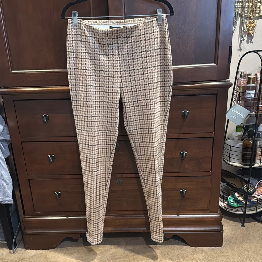 Zac & Rachel Stretch faux suede S Plaid ankle leggings sand plaid foil OF5244 S